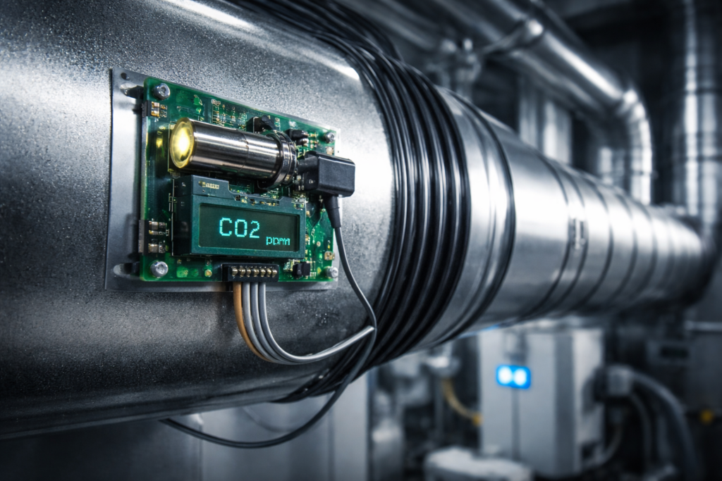 NDIR (Non-Dispersive Infrared) Gas Detection Module in an industrial environment for monitoring air quality and emissions