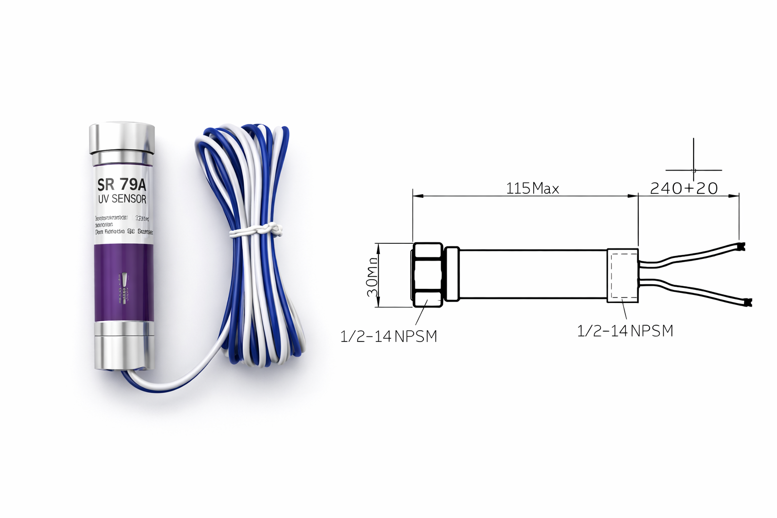 SR 79A UV flame detector for industrial burner monitoring and combustion safety systems