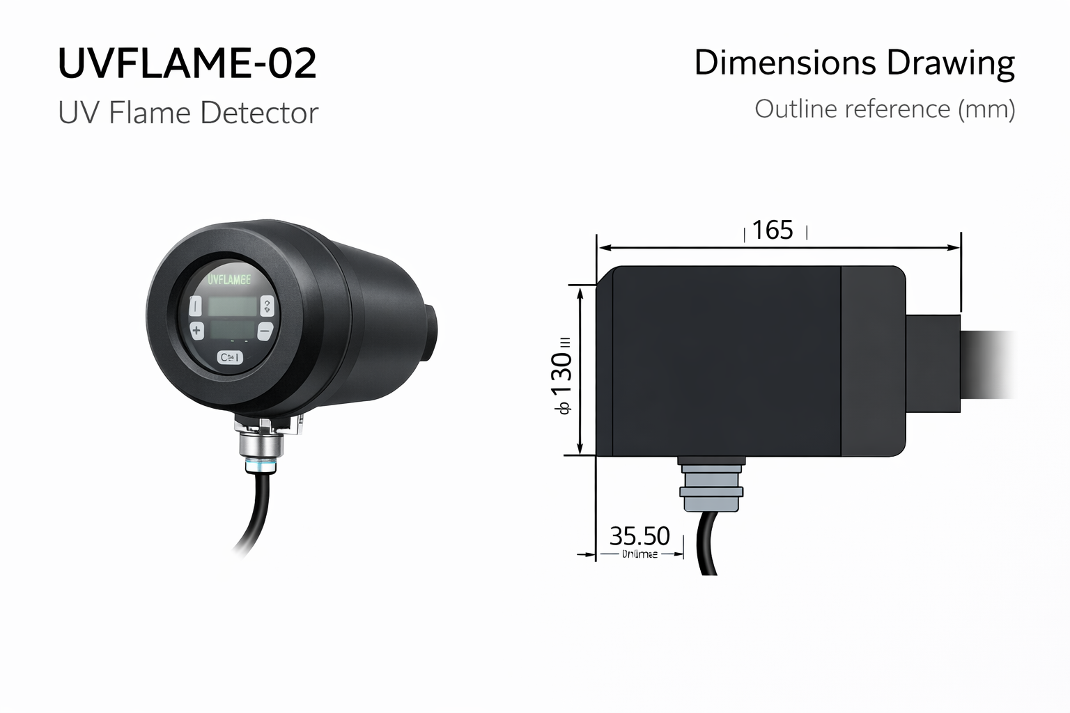 UVFLAME-02 UV flame detector for industrial flame monitoring and combustion safety systems