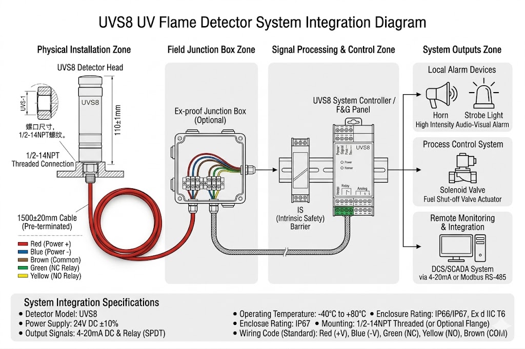 UV S8 UV Flame Detector Dimensional Drawing